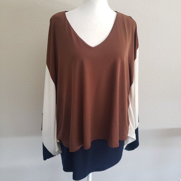 Travelers by Chico's XL Top Tunic Colorblock Kimono Sleeves Layer Stretch Size 3 - Picture 1 of 7